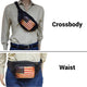 Fanny Pack Genuine Leather Adjustable Waist Crossbody Bag for Outdoor Travel with Country Flags USA, UK, CANADA, MEXICO, & PUERTO RICO