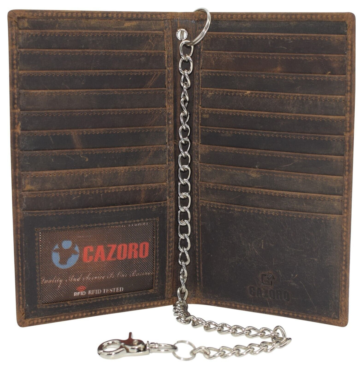 RFID Blocking Chain Wallets for Men Biker Long Bifold Vintage