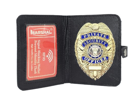 Leather RFID Blocking Bifold Shield Badge ID Holder with Snap Closure ...
