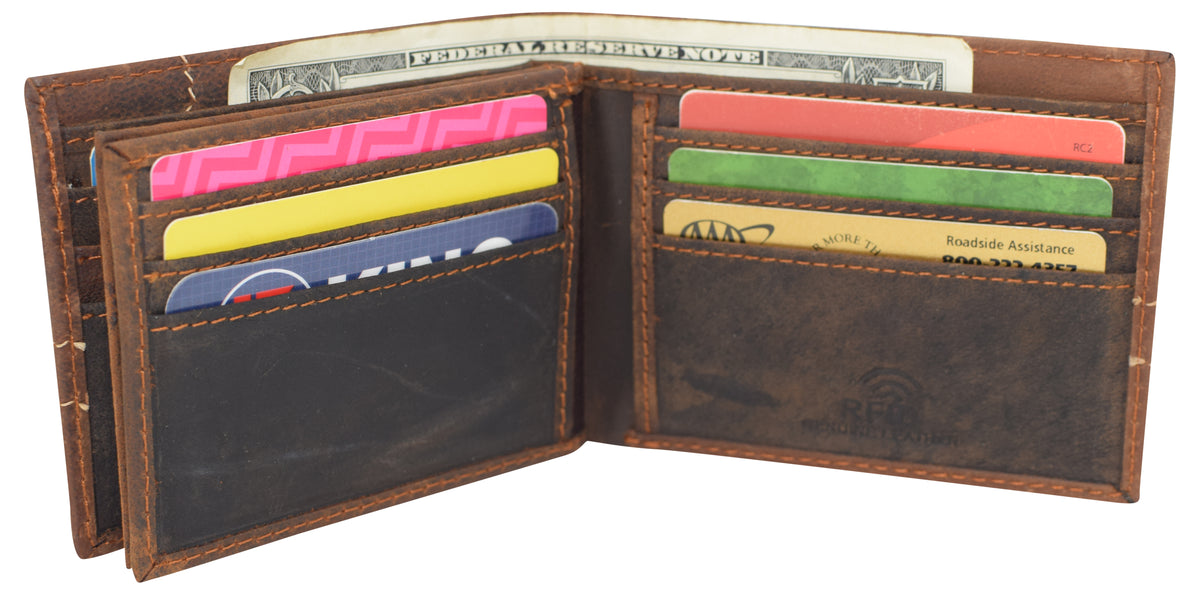 Large Bifold Double ID Window Wallet RFID blocking Vintage Leather Wal ...