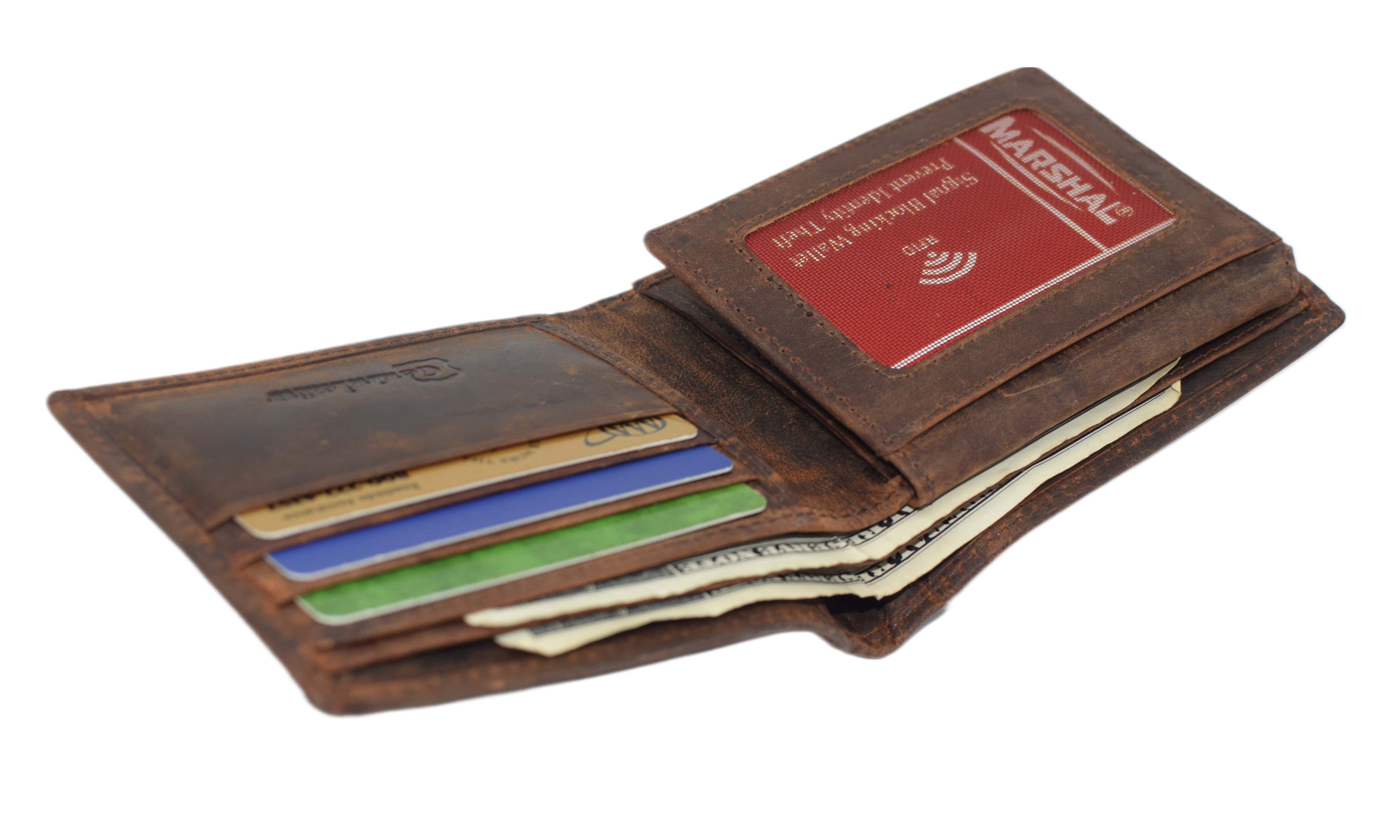 Handcrafted Men's Bi-Fold Wallet - Rustic American Flag Print On Vegan Leather