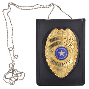 Genuine Leather Neck Chain Badge And ID Holder 2523TABK-[Marshal wallet]- leather wallets