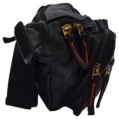 Genuine Leather Fanny Pack Multi Zippered Waist Bag Hip Belt Purse Black  Pouch