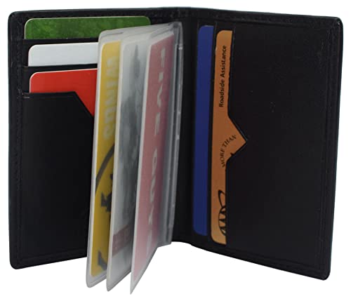 Mens Women Small Black Genuine Soft Leather Card Holder Wallet Slimline Cards & Cash Pocket Bifold Wallets