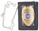 Genuine Leather Neck Chain Double ID Badge Holder, Black 2536TABK