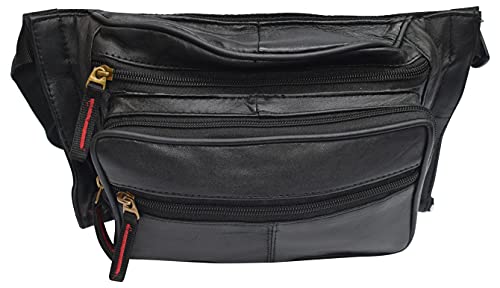 Black Leather Fanny Pack Waist Bag Travel Hip Sport Purse For Men Women
