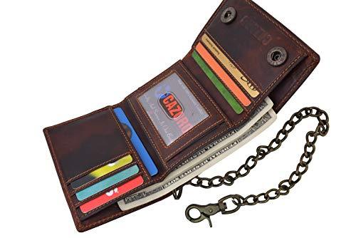 Chain Wallet for Men Trifold RFID safe Leather Snap Closed Stainless B