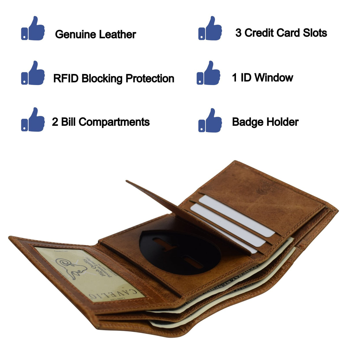 RFID Genuine Leather Trifold Badge Holder Wallet Police Badge Holder U ...