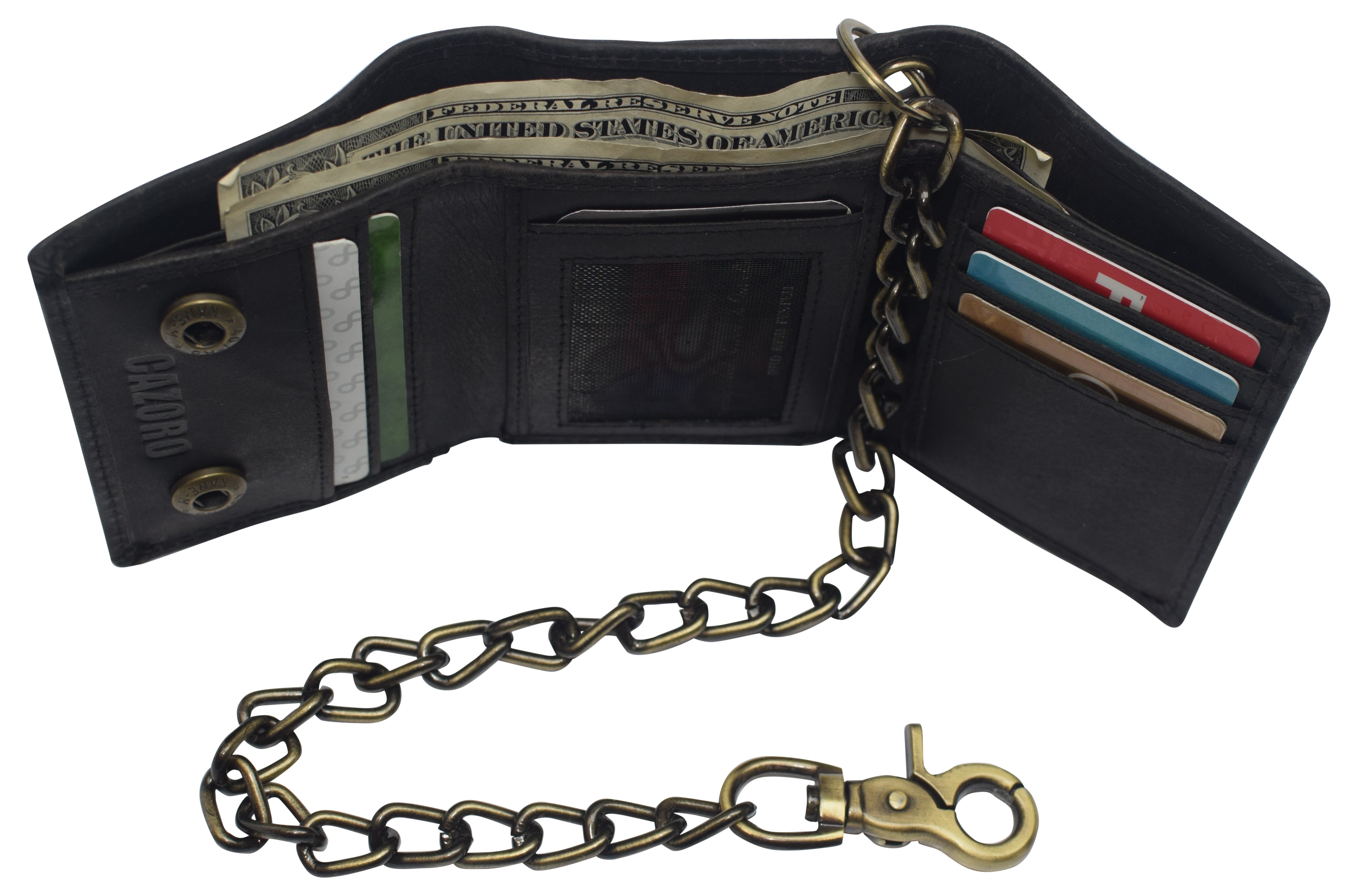 CTM® Men's Colorado Leather RFID Trifold Chain Wallet