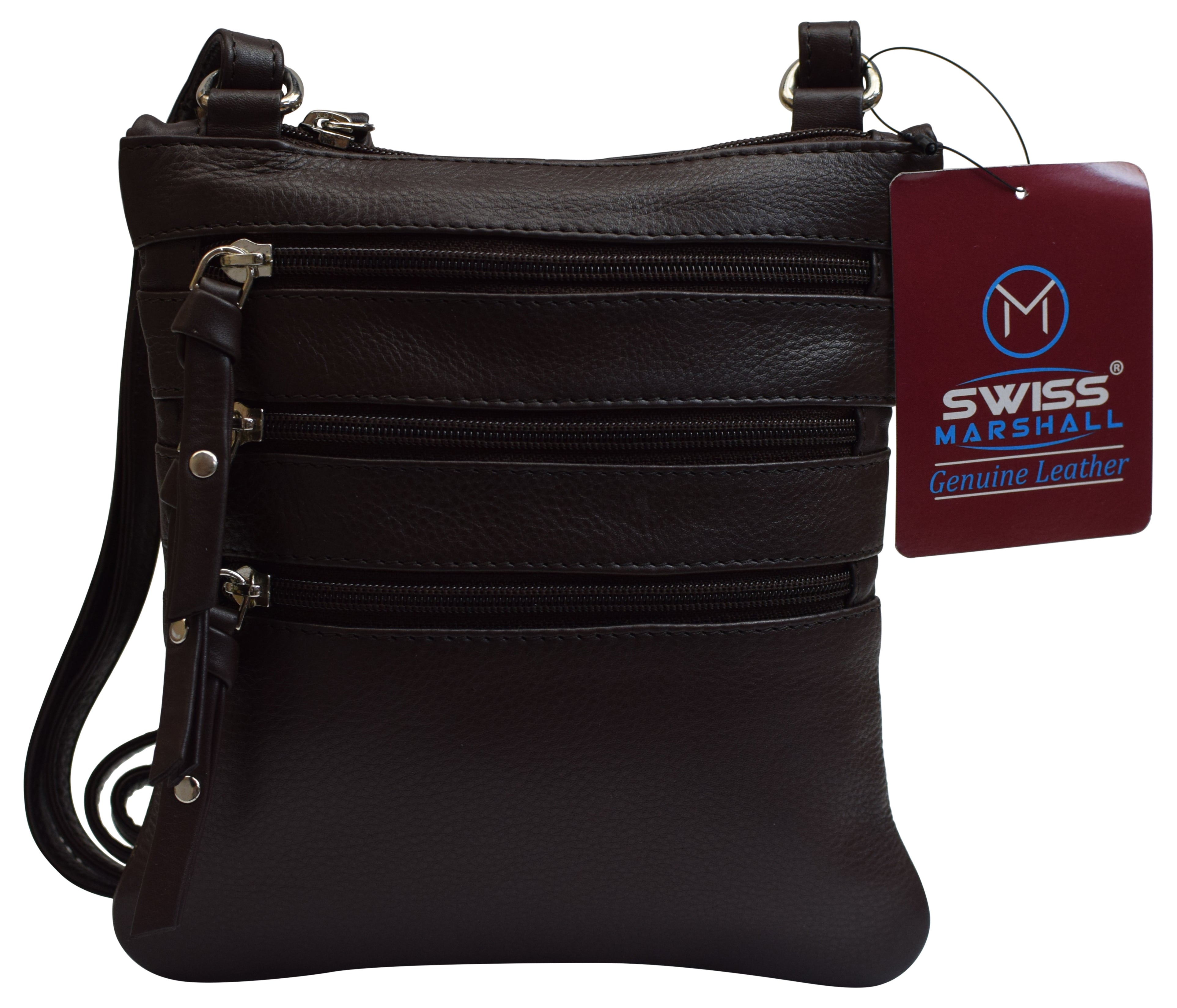 Swiss Marshall Ladies Luxury Shoulder Bag Front Pouch Pocket Genuine  Leather Womens Handbag