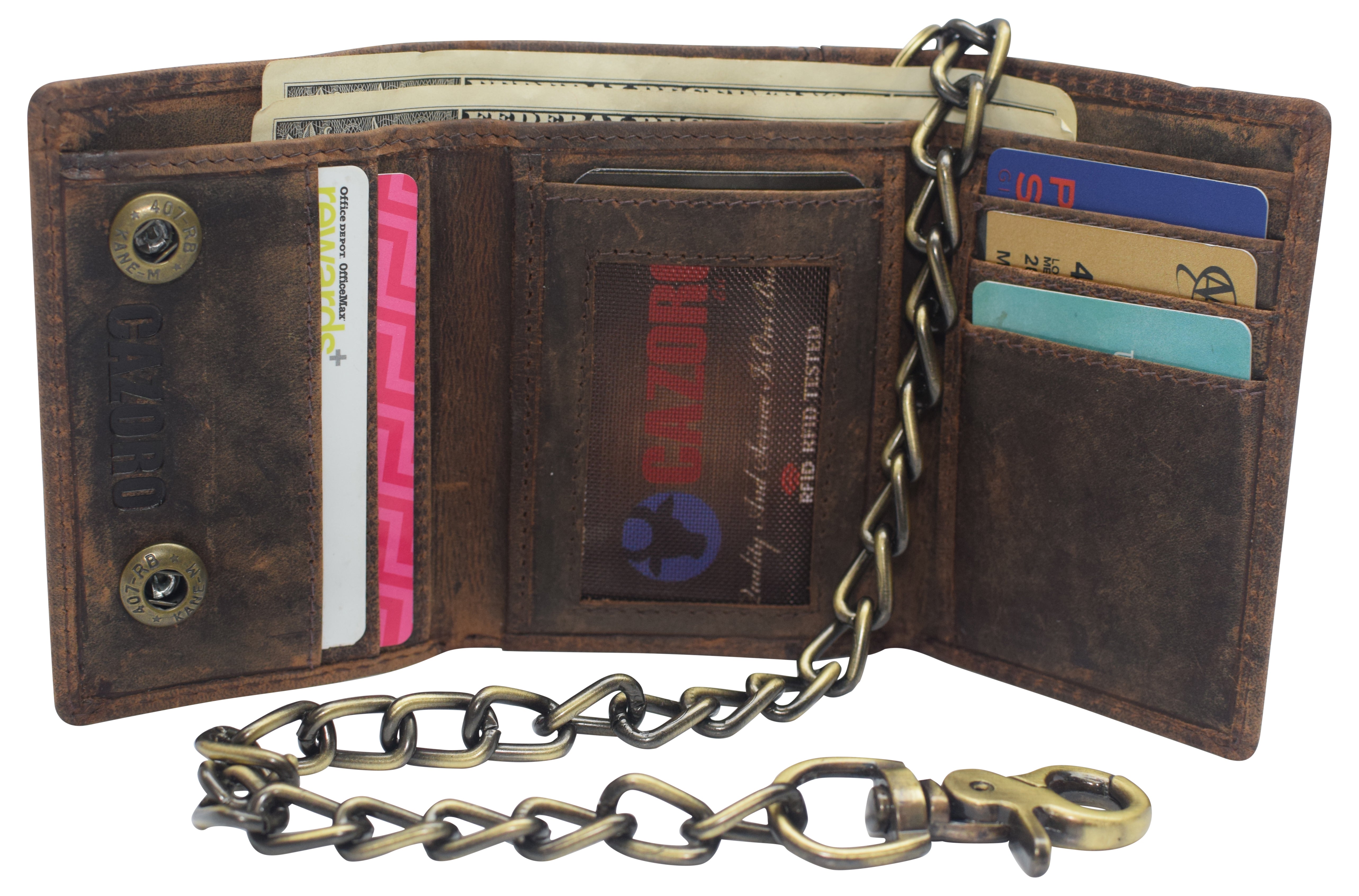 Men's Zipper RFID Blocking Premium Leather Zip-Around ID Bifold Biker Chain  Wallet $15.99