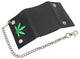 946-58 Marijuana Leaf Men's Tri-fold Biker Cowhide Leather RFID Blocking Steel Chain Wallet Snap closure