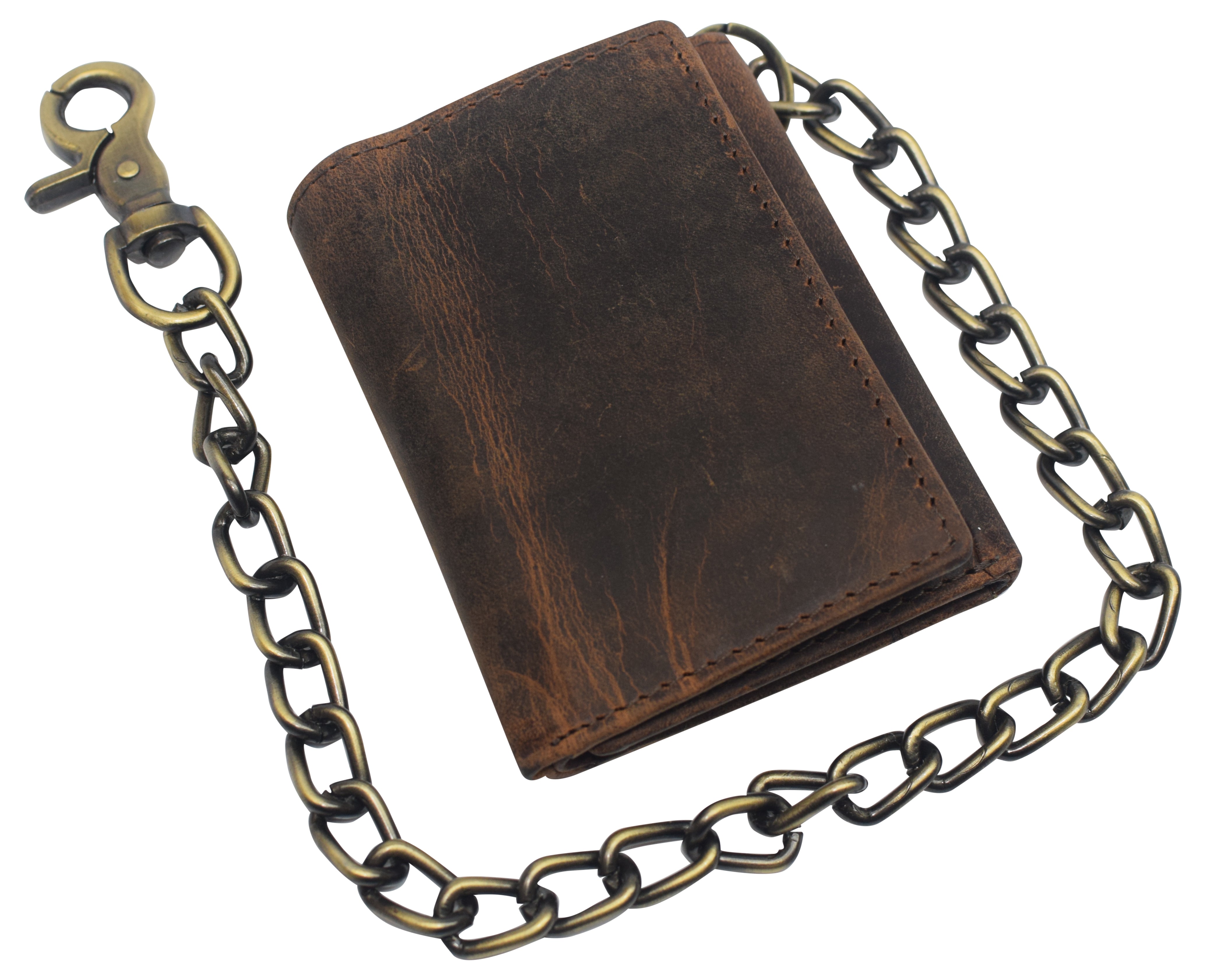 RFID Safe Biker's Leather Bifold Chain Wallet With Snap Closure Key Ho