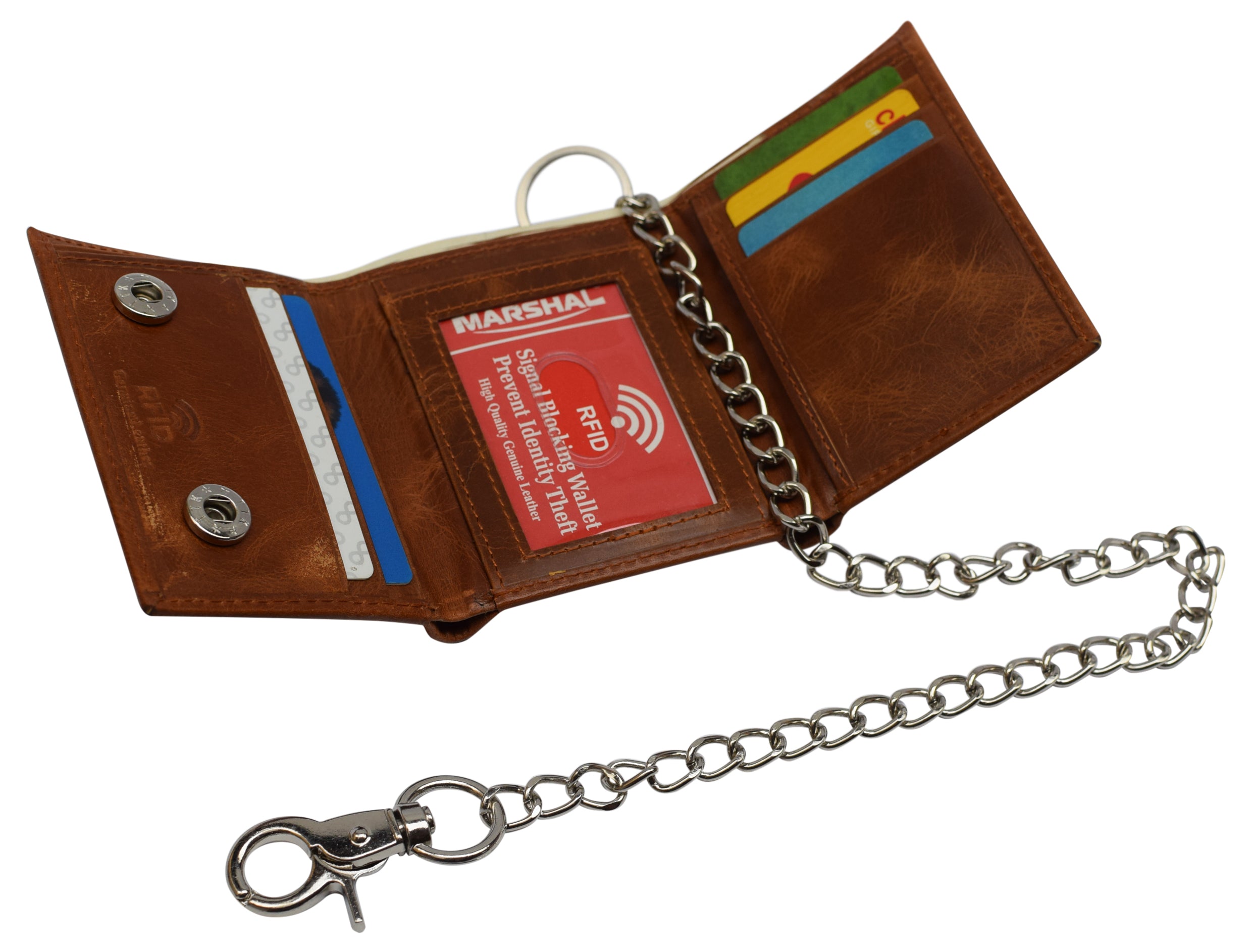 RFID Blocking Chain Wallets for Men Biker Long Bifold Genuine Leather  Wallet wit