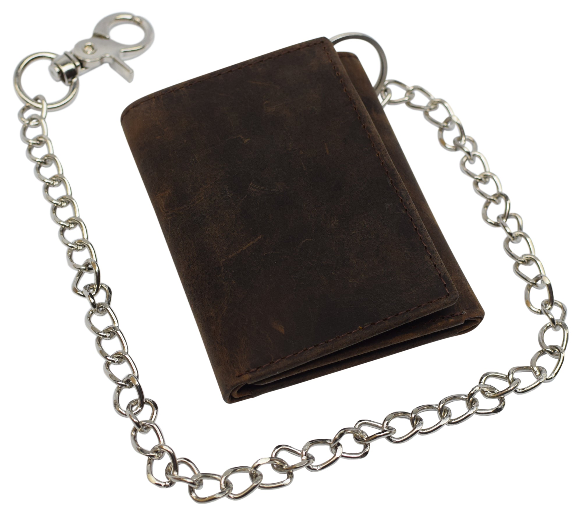 Skull Crossbone Tri-Fold Bikers Wallet - Shiny Patent Red With 16" Chain, Coin Pocket, Made In USA