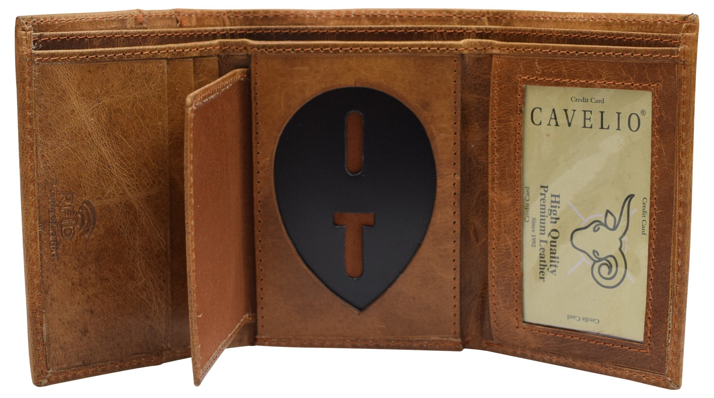 RFID Genuine Leather Trifold Badge Holder Wallet Police Badge