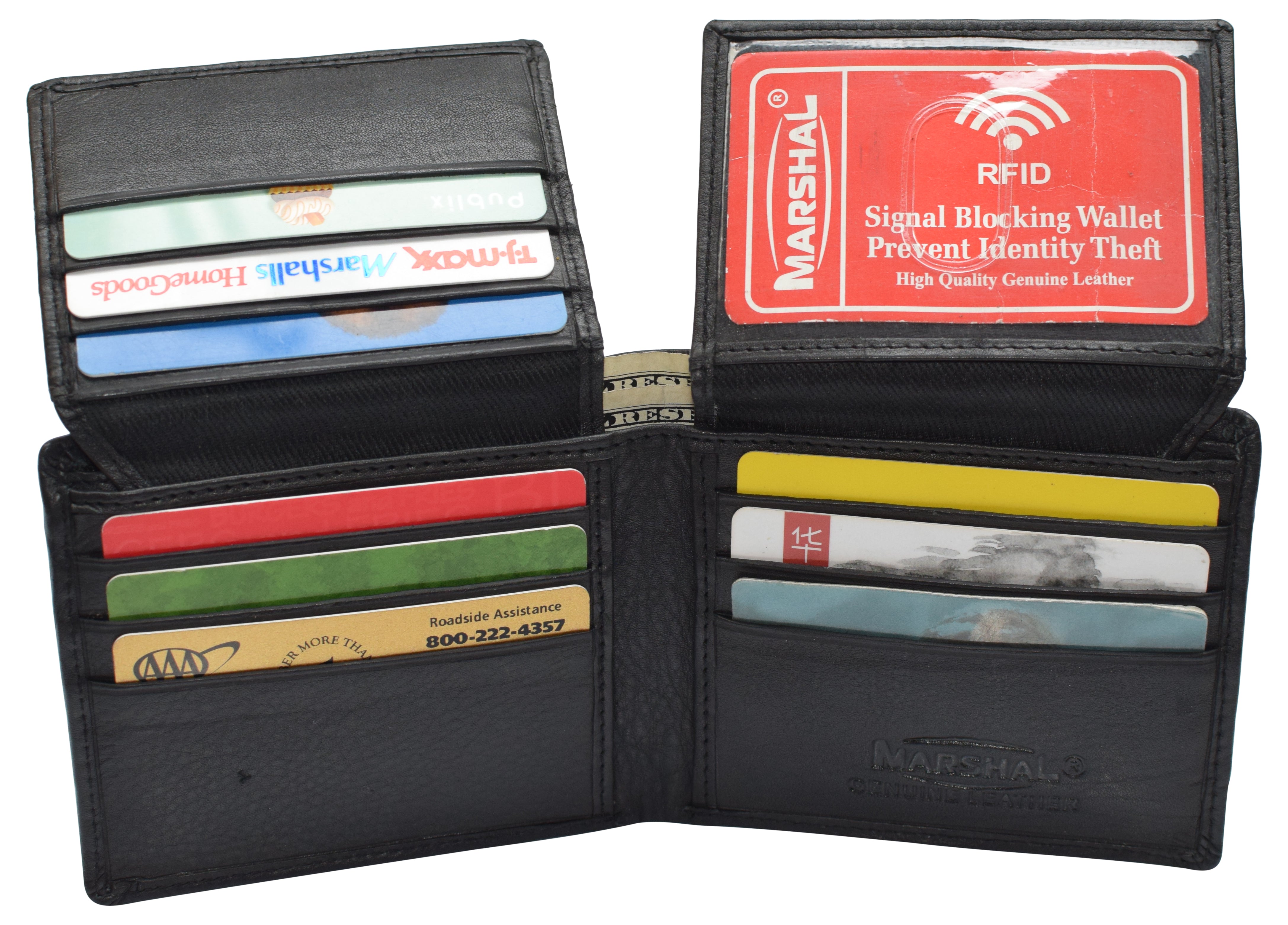 Buy Leather Men Bi Fold Wallet with FIXED FLIP UP single Window ID -  BLACK-by Marshal® at