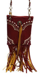 HH443-6 Native American Tribal with Fringe Mini Cross body Bags-[Marshal wallet]- leather wallets