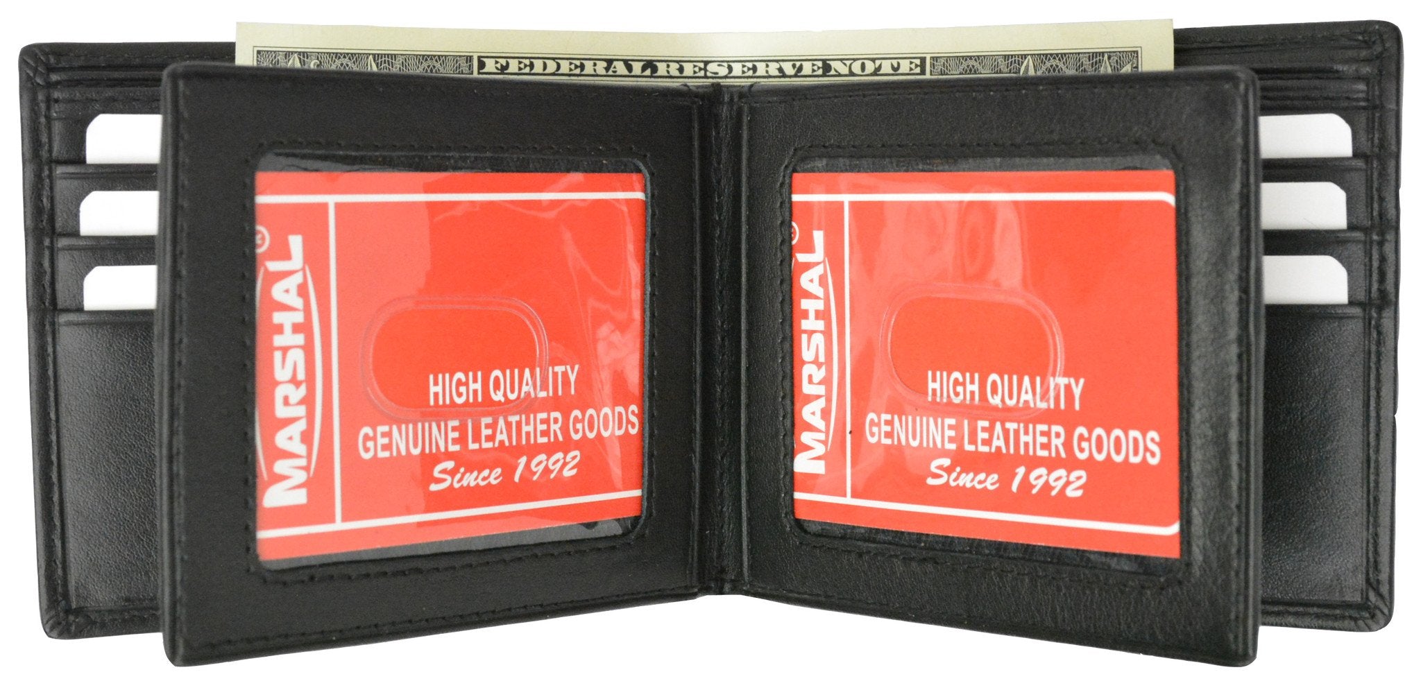 thumbnail image 2 of Leatherboss Men's Black Leather Bifold Wallet – 2 Middle Flaps, Outside Pocket 2 of 4