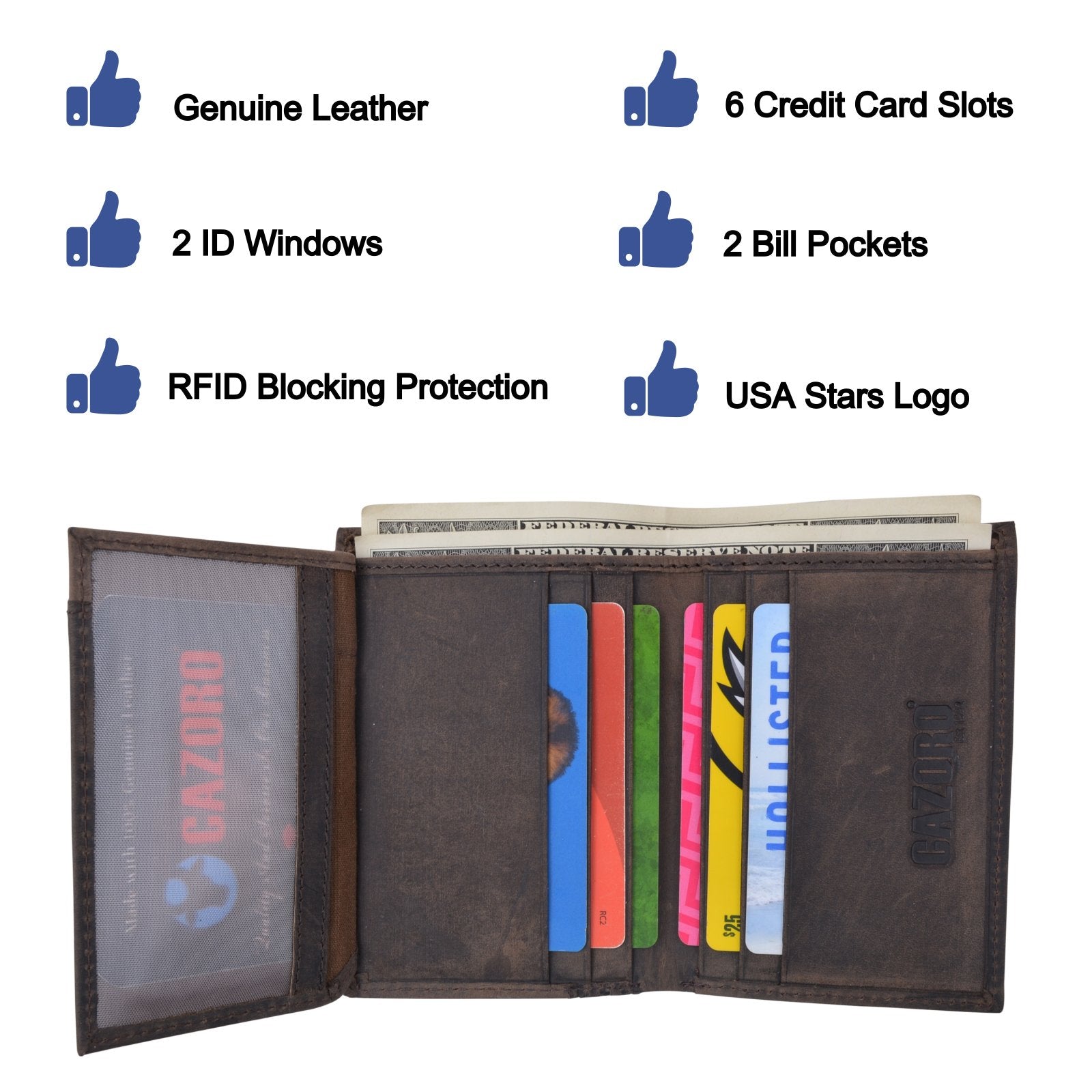 Large RFID Blocking Men's Bifold Leather Wallet Vertical Layout Black