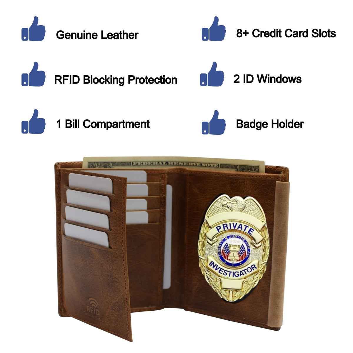 RFID Blocking Genuine Leather Badge Holder Bifold Wallet USA Series RF ...