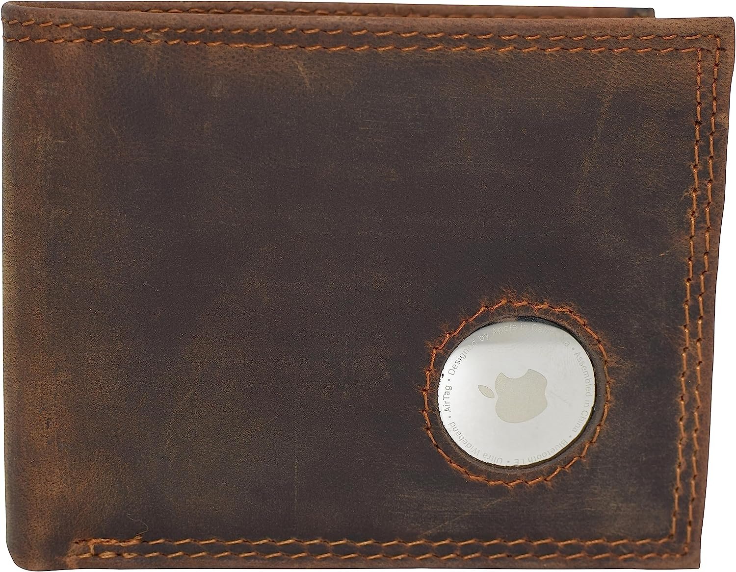 Cazoro RFID Blocking Men's Handmade Vintage Distressed Genuine Leather Bifold ID Window Wallet for Men (Logo Brown)