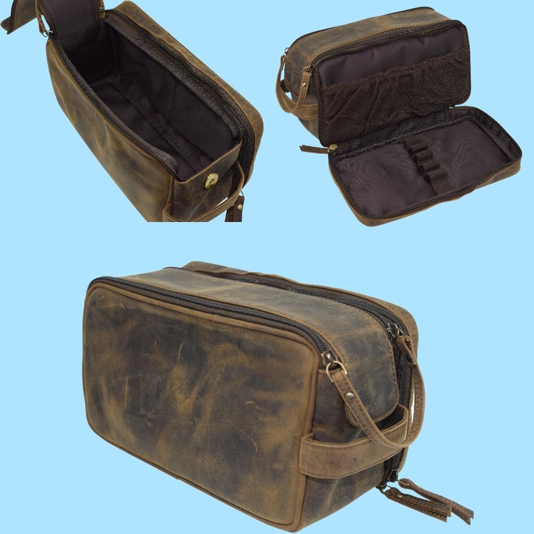 genuine buffalo leather unisex toiletry bag travel dopp kit Genuine Buffalo Leather Toiletry Bag : Vintage Travel Shaving & Dopp K – Marshalwallet