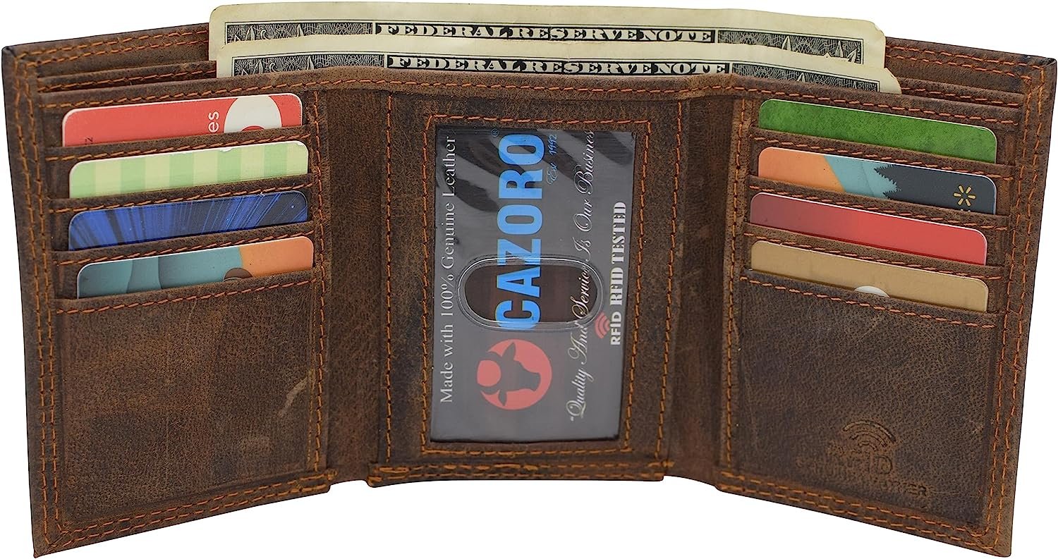 CAZORO Men's RFID Protected Slim Trifold Wallet Premium Vintage Leathe ...